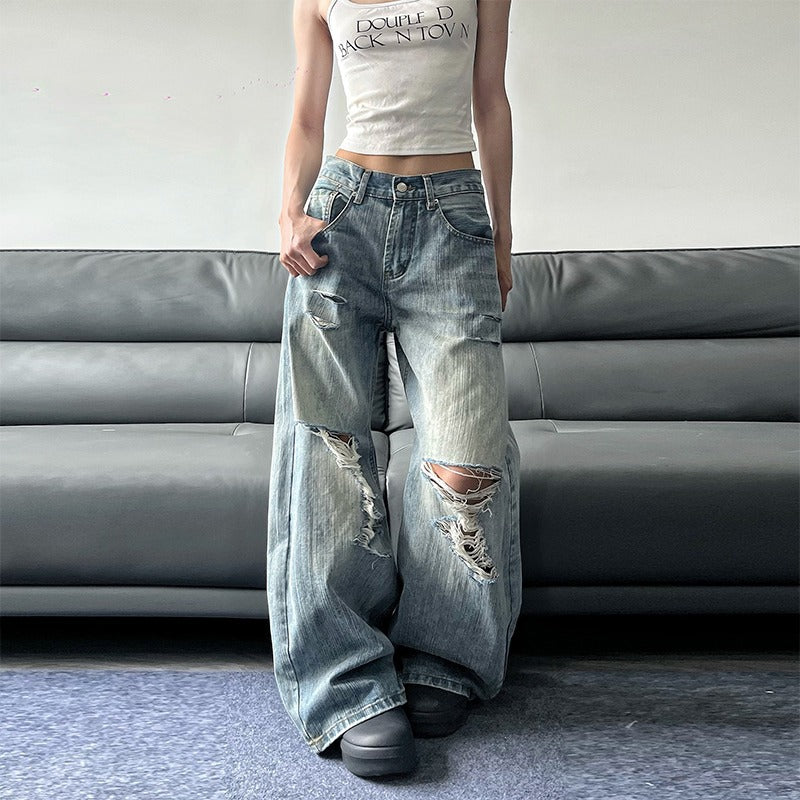 Damen Loose Fit Jeans – Retro Destroyed, Mid Waist, leichter Stretch, Blau (S–3XL)