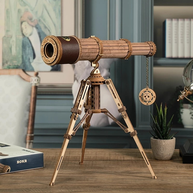 3D Holz-Modell „Monocular Telescope“ von Robotime ROKR – Steckbausatz ohne Kleber, 314 Teile