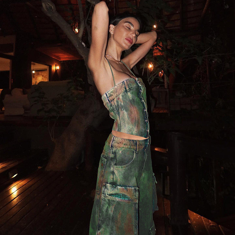 Damen Cargo-Jeans – Loose Fit, Multi-Pocket, Retro-Farbverlauf, Denim (XS–XL)