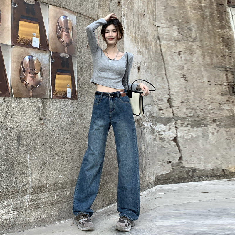 Damen High-Waist Straight Jeans – Retro Blue, ohne Stretch, 3 Längen (Kurz/Regular/Lang)