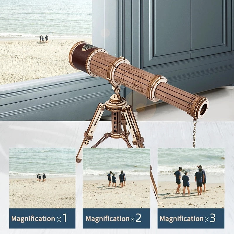 3D Holz-Modell „Monocular Telescope“ von Robotime ROKR – Steckbausatz ohne Kleber, 314 Teile